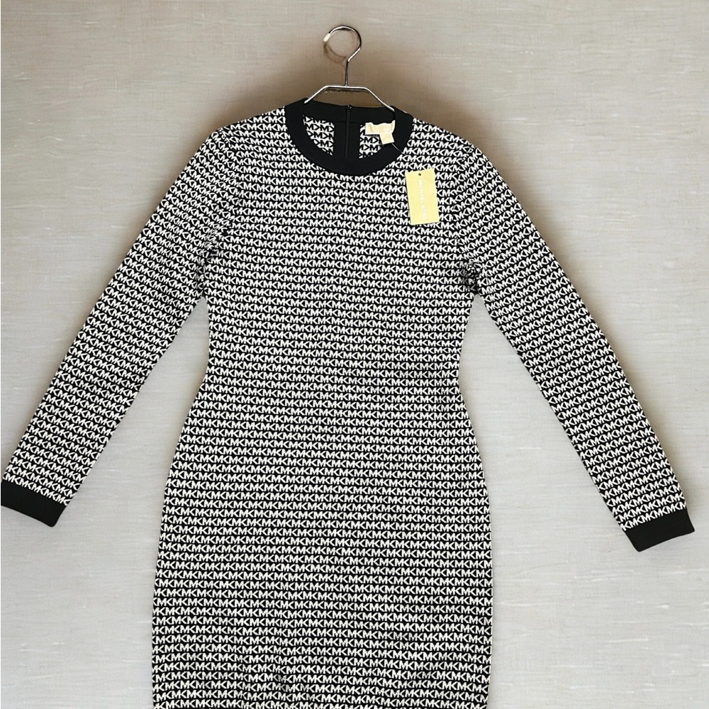 MICHAEL KORS | Chic Monochrome Long Sleeve Dress | M | NWT